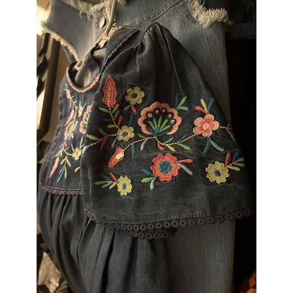 Blu And Blue New York Girls Denim Embroidered & Bead Dress Size M 7-8 Beautiful - Picture 6 of 6